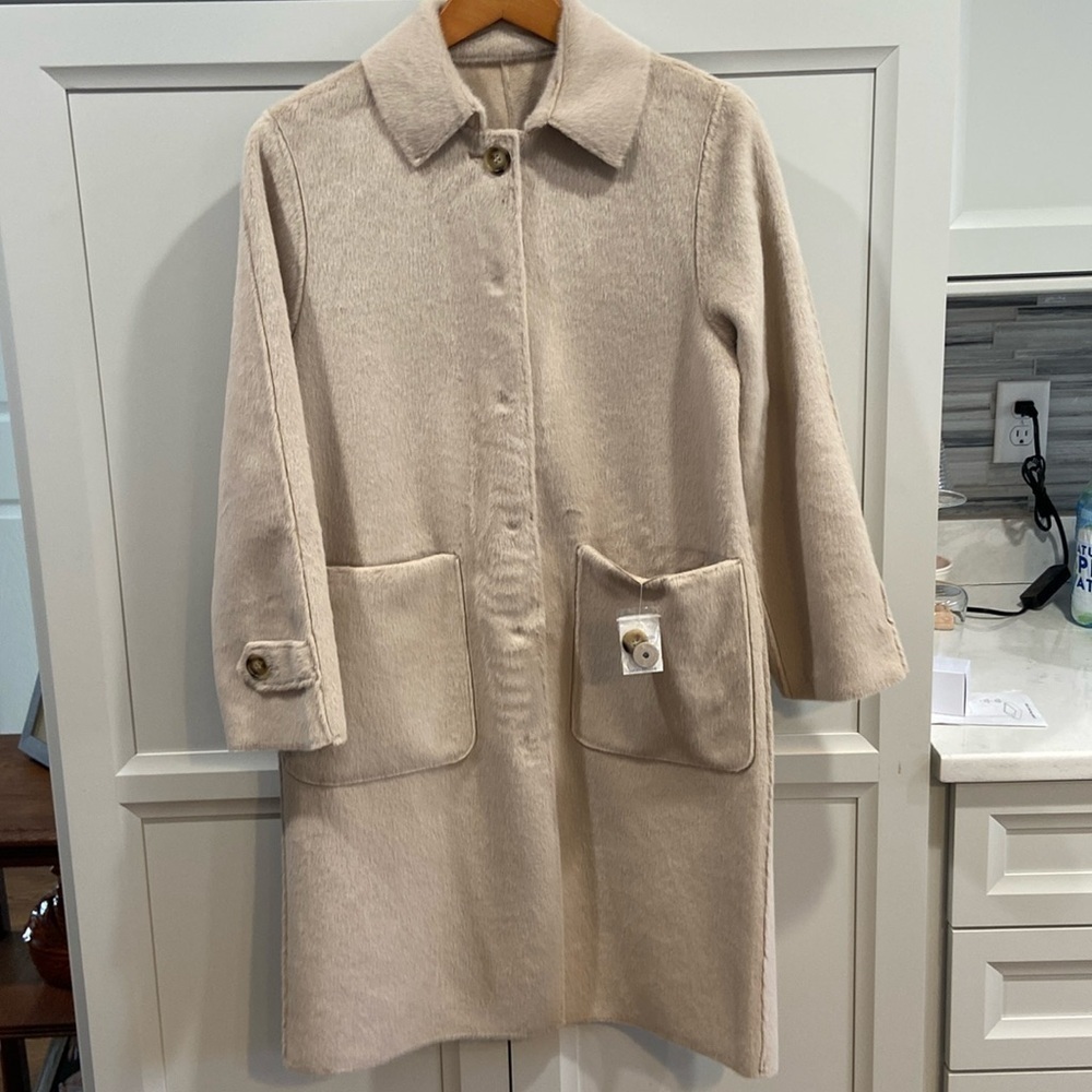 J.McLaughlin NWT Women Quay Reversible Faux Fur Coat Lt_sand-solid Small - Picture 2 of 11